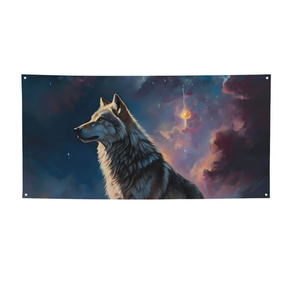 Lsque Night Sky Wolf Pattern Party Banner, Festive Banner , Holiday Celebrations and Events for Carnival Birthday Party Festival Decorations-Small