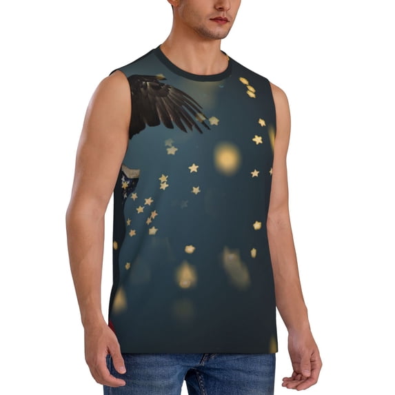 Lsque North American Bald Eagle Print Men's Cotton Blend Sleeveless Muscle Shirts (S-3XL)- Moisture Wicking, Odor Protection, UPF 30+,XX-Large