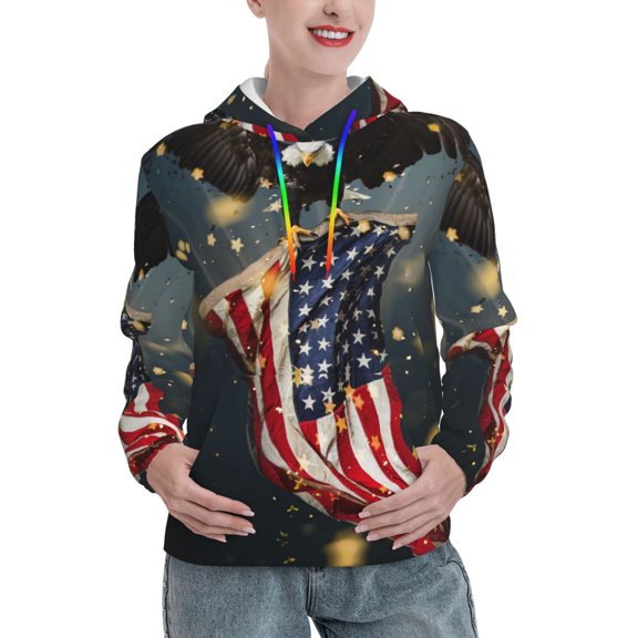 Lsque North American Bald Eagle1 Pattern Casual Women's Hoodie,Hooded Sweatshirt with Kangaroo Pocket,Pullover Hoodie with Eye-catching Drawstrings-X-Large