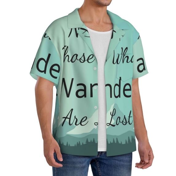 Lsque Not All Those Who Wander Are Lost1 print Men's Cuban Collar Short Sleeve Shirt Summer Beachwear Casual Button Down Fashionable Vacation Leisure Shirt-X-Large