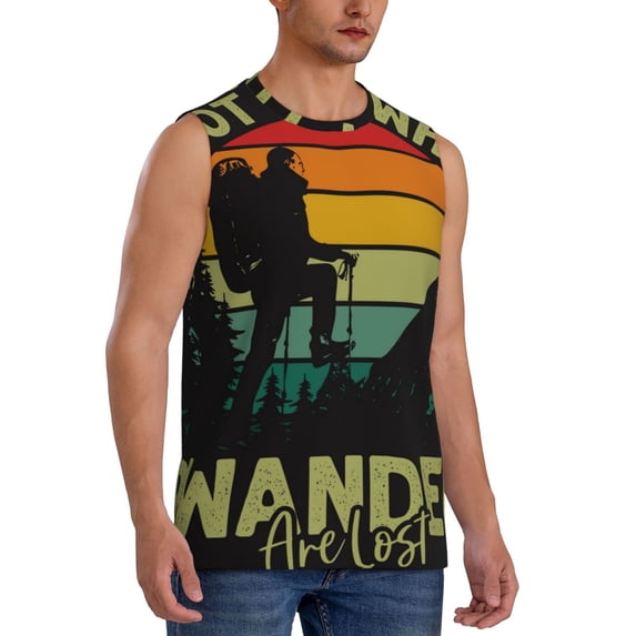 Lsque Not All Who Wander Are Lost 1 Print Men's Cotton Blend Sleeveless Muscle Shirts (S-3XL)- Moisture Wicking, Odor Protection, UPF 30+,X-Large