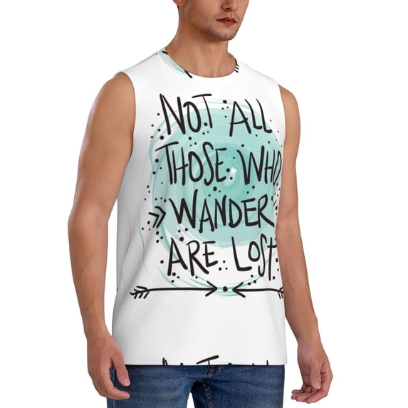Lsque Not All Who Wander Are Lost1 Print Men's Cotton Blend Sleeveless Muscle Shirts (S-3XL)- Moisture Wicking, Odor Protection, UPF 30+,Small