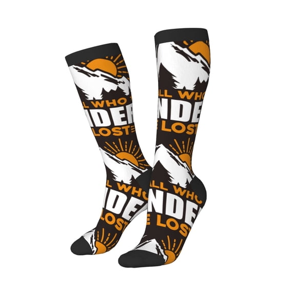 Lsque Not All Who Wander Are Lost4 Printed Crew Socks Men's Women's LightWeight Thin Casual Calf Socks ,Knee High Socks,Cotton Socks