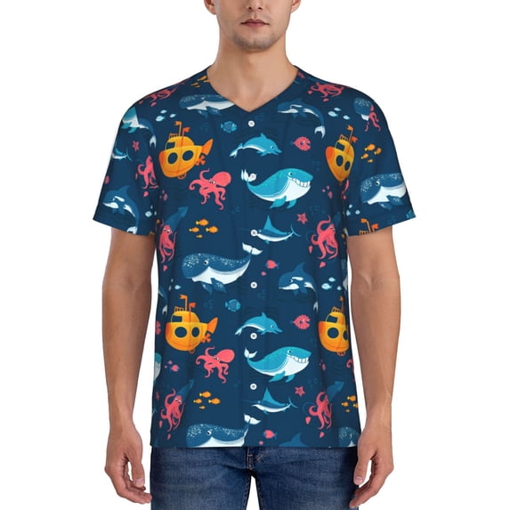 Lsque Ocean Floor Animals Pattern Mens Polo Golf Shirts Funny Graphics Shorts Sleeve Button Shirts Baseball T-shirt-Large
