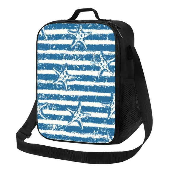 Lsque Ocean on Striped Lunch Bag Lunch Box for Women Men Reusable Insulated Lunch Tote Bag,Leakproof Thermal Cooler Sack Food Handbags Case High Capacity