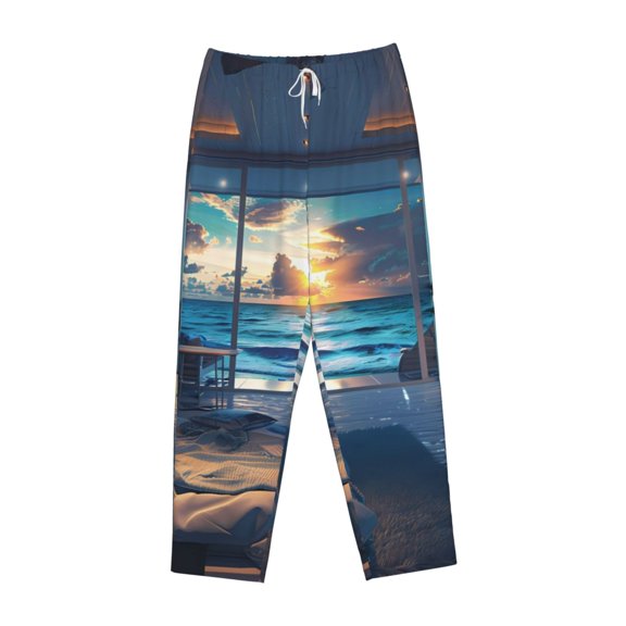 Lsque Ocean View Bedroom Print Women's Pajama Pants, Lounge Pant - Comfortable Home Wear,Elastic Waistband, Stylish Design-Medium