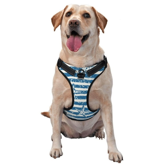 Lsque Ocean on Striped Dog Harness, No-Pull Pet Harness with 2 Leash Clips, Adjustable Soft Padded Dog Vest with Easy Control Handle for Large Dogs-