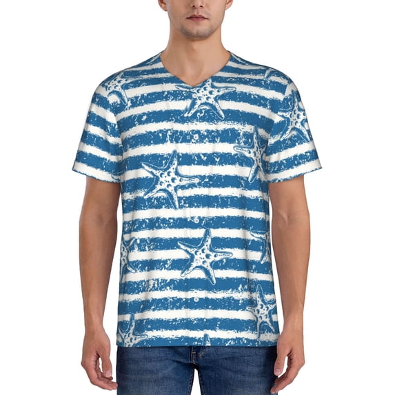 Lsque Ocean on Striped Pattern Mens Polo Golf Shirts Funny Graphics Shorts Sleeve Button Shirts Baseball T-shirt-XX-Large