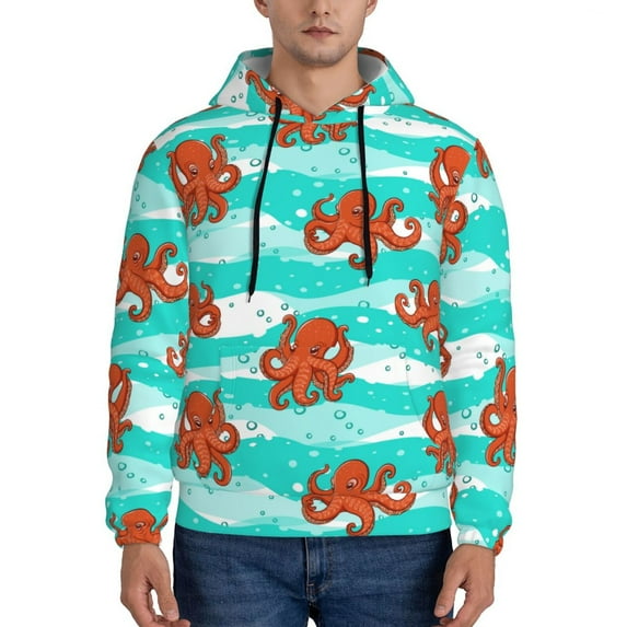 Lsque Octopuses Pattern Casual Men's Hoodie,Hooded Sweatshirt with Kangaroo Pocket,Pullover Hoodie-Medium