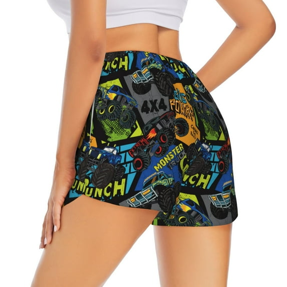 Lsque Off-Road Vehicle Printed Women's Running Shorts with Liner Pockets,Elastic Quick Dry Workout Athletic Gym Yoga Shorts,Womens High Waist Shorts-Medium