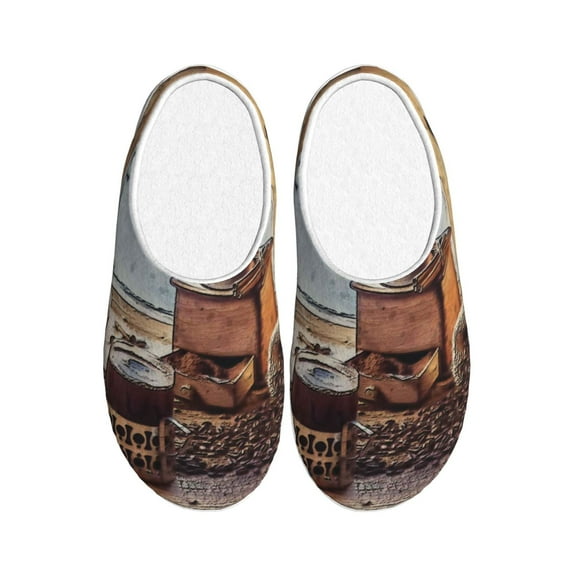Lsque Oil Lamp Coffee Beans Pattern Womens Comfort Cotton on Scuff With Memory Foam and Anti-skid Sole Slipper-37/38