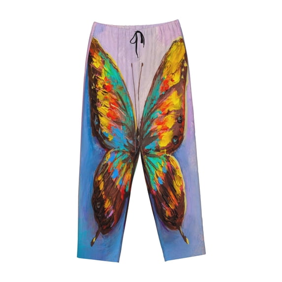 Lsque Oil Painting Beautiful Butterfly Print Women's Pajama Pants, Lounge Pant - Comfortable Home Wear,Elastic Waistband, Stylish Design-Small