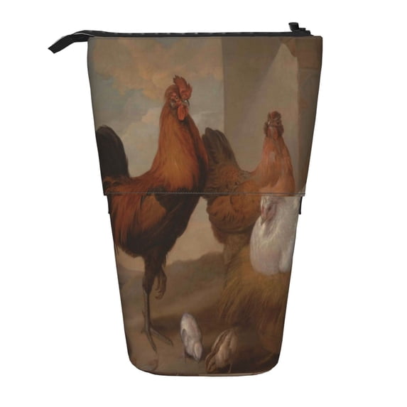 Lsque Oil Painting Chicken And Duck Pattern Telescopic Pencil Bag Pen Holder Stationery Case, Stand-up Retractable Transformer Bag Organizer