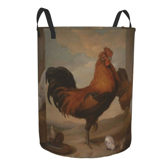 Lsque Oil Painting Chicken And Duck pattern Laundry Hamper Basket, Tall Woven Rope Hamper Basket for Clothes, Lightweight Storage Basket, Collapsible Waterproof-Medium
