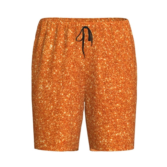 Lsque Orange Glitter Mens Sleep Pajama Shorts,Short Pajama Pants, Cotton Ultra-Soft Knit-Small