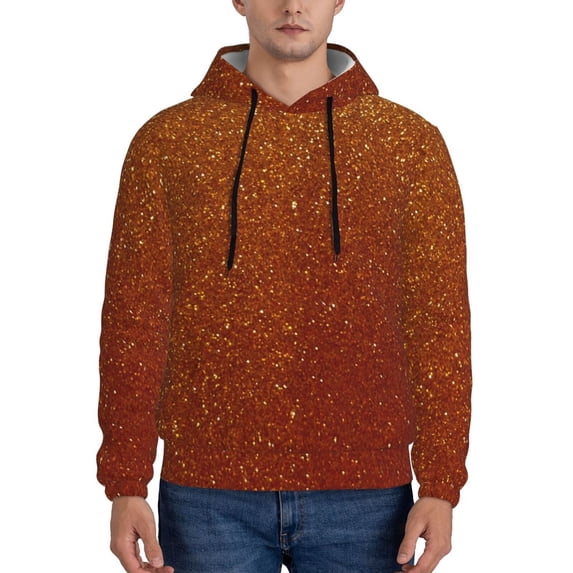 Lsque Orange Glitter Pattern Casual Men's Hoodie,Hooded Sweatshirt with Kangaroo Pocket,Pullover Hoodie-Large