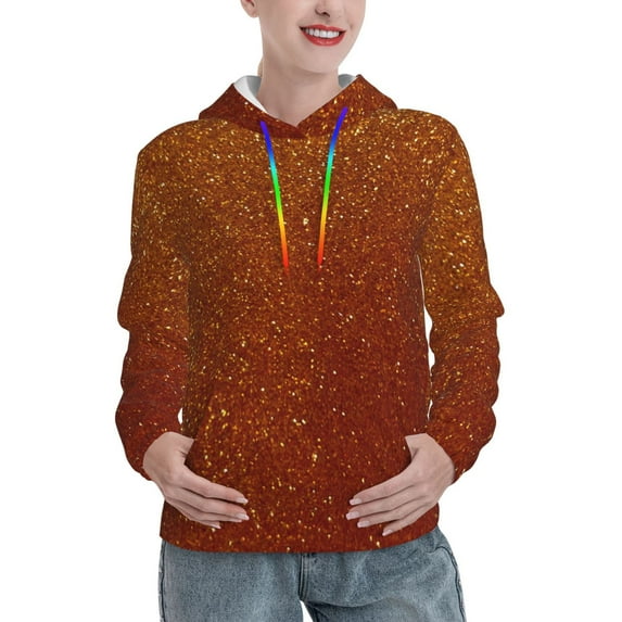 Lsque Orange Glitter Pattern Casual Women's Hoodie,Hooded Sweatshirt with Kangaroo Pocket,Pullover Hoodie with Eye-catching Drawstrings-Large