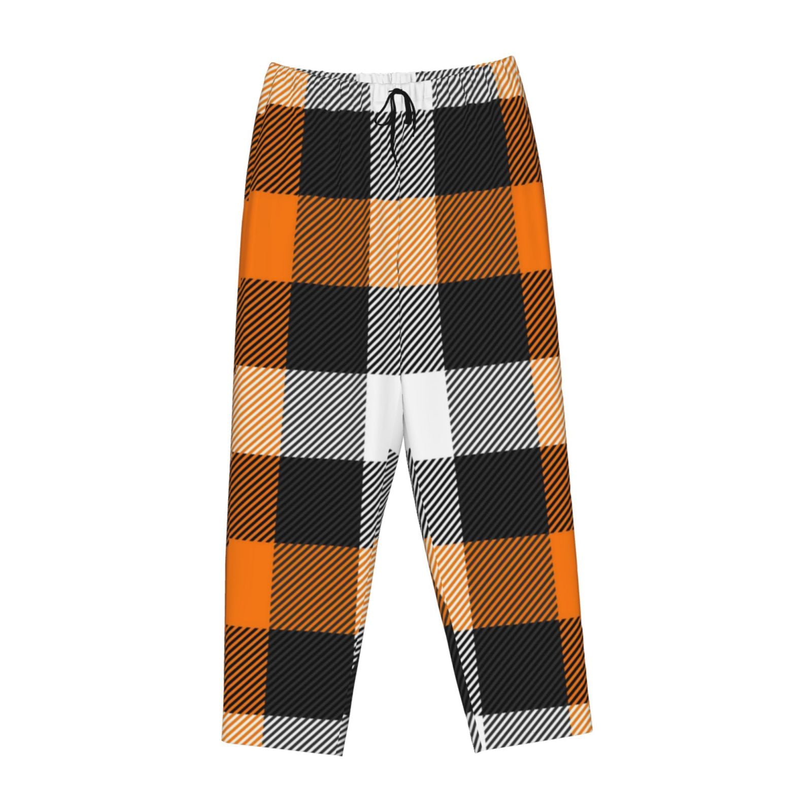 Lsque Orange Plaid Print Women's Pajama Pants, Lounge Pant