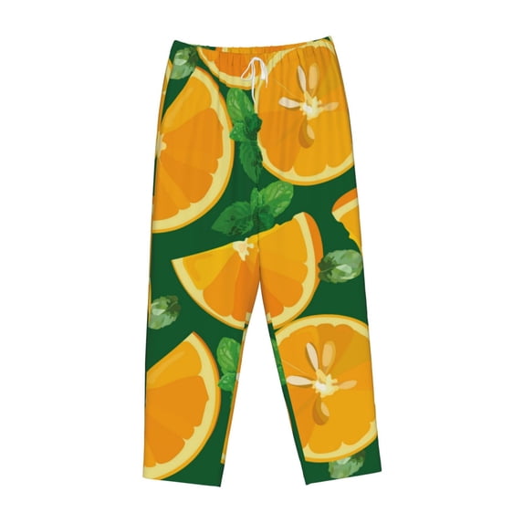 Lsque Orange Print Women's Pajama Pants, Lounge Pant - Comfortable Home Wear,Elastic Waistband, Stylish Design-Large