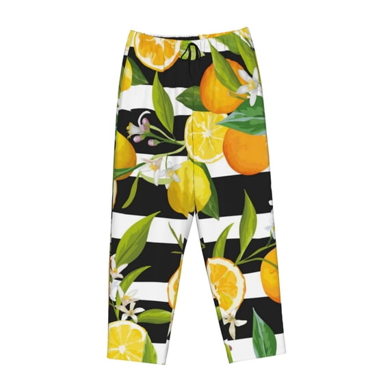 Lsque Orange and Lemon Print Women's Pajama Pants, Lounge Pant - Comfortable Home Wear,Elastic Waistband, Stylish Design-Small