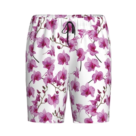 Lsque Orchids Flowers Mens Sleep Pajama Shorts,Short Pajama Pants, Cotton Ultra-Soft Knit-4X-Large