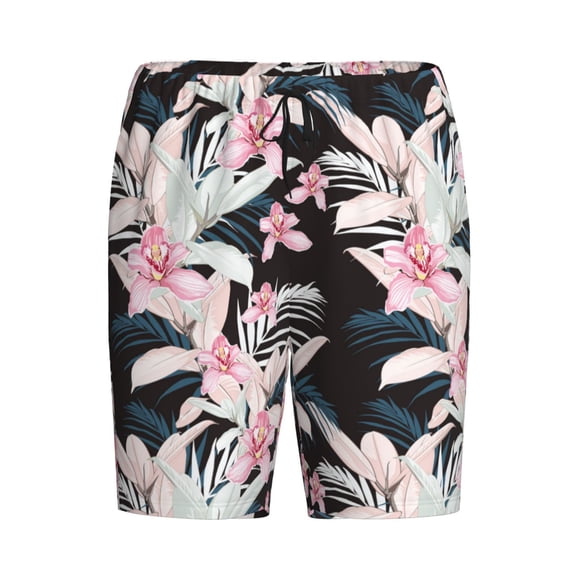 Lsque Orchids Flowers Mens Sleep Pajama Shorts,Short Pajama Pants, Cotton Ultra-Soft Knit-Large