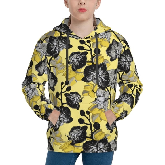 Lsque Orchids Flowers Patten Youth Hoodie Sweatshirt Pullover with Kangaroo Pocket Boys and Girls Hoodie Warm Hoodie for Kids-Large