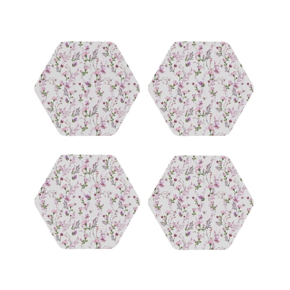 Lsque Orchids Flowers Pattern 4" Drink Coasters Set of 4, PVC Leather Absorbent Coasters, Table Coaster Set Decorative Coffee Cup Coasters Housewarming Gift -Hexagon