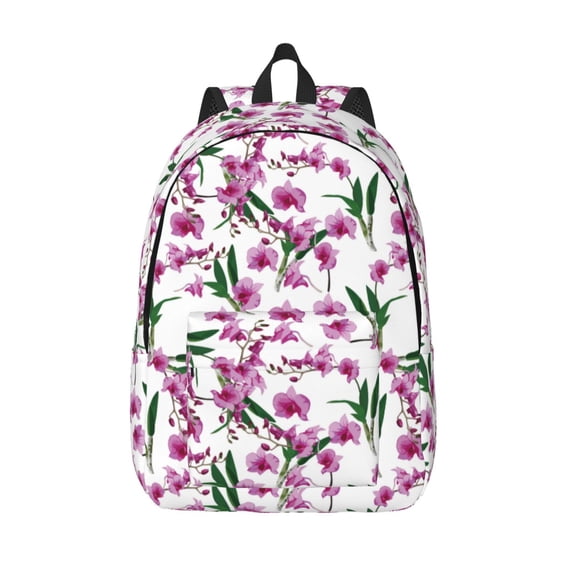 Lsque Orchids Flowers Pattern Canvas Daypack, Durable Backpack, High-quality Versatile Backpack,Vintage Compact Backpack-Medium