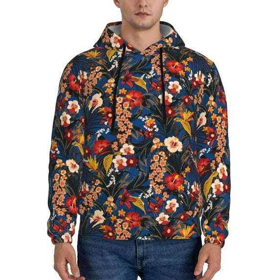Lsque Orchids Flowers Pattern Casual Men's Hoodie,Hooded Sweatshirt with Kangaroo Pocket,Pullover Hoodie-4X-Large