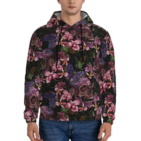 Lsque Orchids Flowers Pattern Casual Men's Hoodie,Hooded Sweatshirt with Kangaroo Pocket,Pullover Hoodie-XX-Large