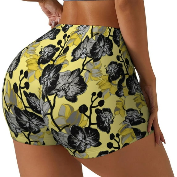Lsque Orchids Flowers Pattern High Waisted Biker Shorts for Women-Tummy Control Fitness Athletic Workout Running Yoga Gym Shorts,Moisture-Wicking-