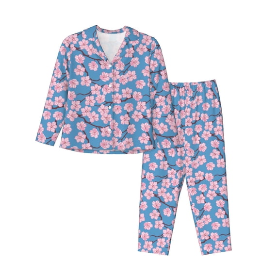 Lsque Orchids Flowers Pattern Long Sleeve Pajama Set for Women - Soft 2-Piece Sleepwear and Loungewear Set with Pockets, Comfy Nightwear-Small