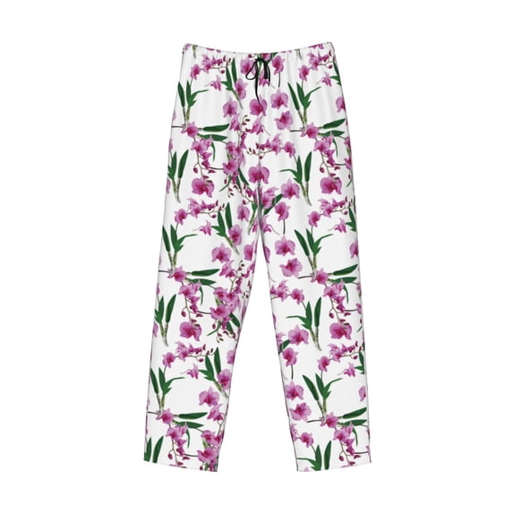 Lsque Orchids Flowers Print Men's Pajama Pants, Lounge Pant - Comfortable Home Wear,Elastic Waistband, Stylish Design-XX-Large
