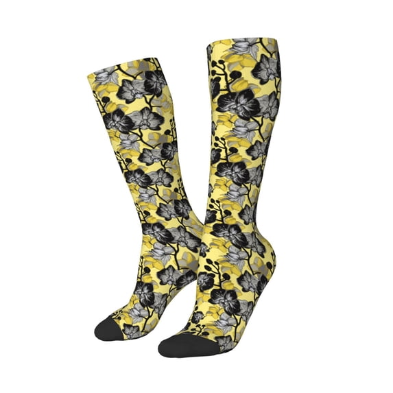 Lsque Orchids Flowers Printed Crew Socks Men's Women's LightWeight Thin Casual Calf Socks ,Knee High Socks,Cotton Socks