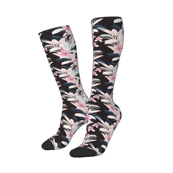 Lsque Orchids Flowers Printed Crew Socks Men's Women's LightWeight Thin Casual Calf Socks ,Knee High Socks,Cotton Socks