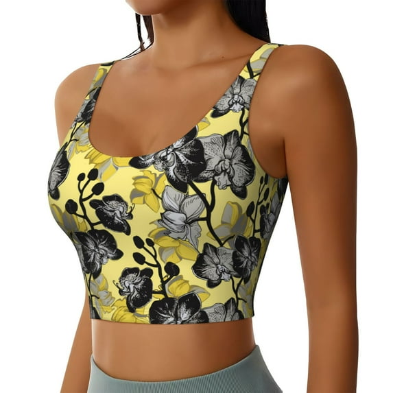 Lsque Orchids Flowers Printed Women'S Sports Bra, Compression, Moisture Wicking, High-Impact Sports Bra For Women,Supportive sports bra-Small