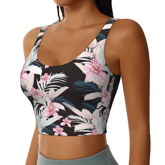 Lsque Orchids Flowers Printed Women'S Sports Bra, Compression, Moisture Wicking, High-Impact Sports Bra For Women,Supportive sports bra-X-Large
