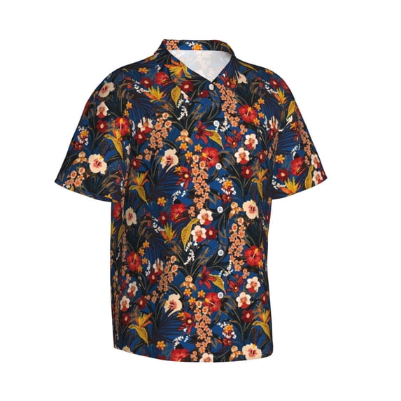 Lsque Orchids Flowers pattern Hawaiian Shirt for Men, Unisex Summer Beach Casual Short Sleeve Button Down Shirts-X-Large