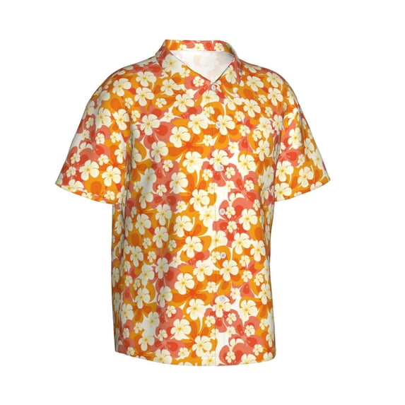 Lsque Orchids Flowers pattern Hawaiian Shirt for Men, Unisex Summer Beach Casual Short Sleeve Button Down Shirts-XX-Large
