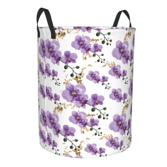 Lsque Orchids Flowers pattern Laundry Hamper Basket, Tall Woven Rope Hamper Basket for Clothes, Lightweight Storage Basket, Collapsible Waterproof-Small
