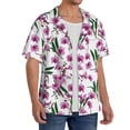 thumbnail image 1 of Lsque Orchids Flowers print Men's Cuban Collar Short Sleeve Shirt Summer Beachwear Casual Button Down Fashionable Vacation Leisure Shirt-X-Large, 1 of 7