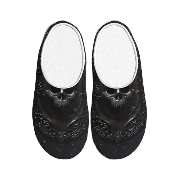 Lsque Ornate Dark Skull Book Pattern Womens Comfort Cotton on Scuff With Memory Foam and Anti-skid Sole Slipper-44/45