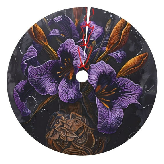 Lsque Ornate Purple Floral Vase Print Christmas Tree Skirt, Tree Skirt with Ties or Velcro, Perfect for Holiday Decorations, Halloween, and New Year-48"