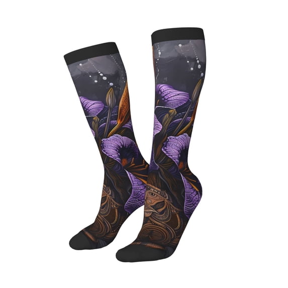Lsque Ornate Purple Floral Vase Printed Crew Socks Men's Women's LightWeight Thin Casual Calf Socks ,Knee High Socks,Cotton Socks