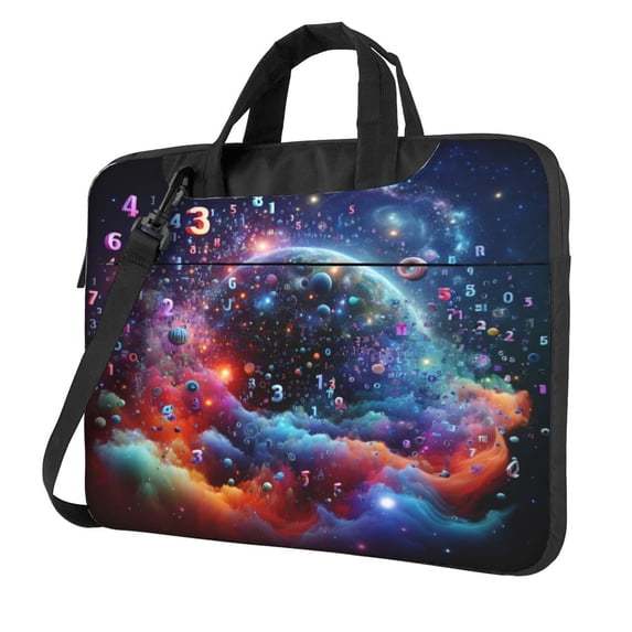 Lsque Outer Space Floating Numbers And Letters Pattern Laptop Bag – Portable & Slim Single-Shoulder Computer Case with Adjustable Strap, Protective, Lightweight for 13”/14”/15.6” Laptops