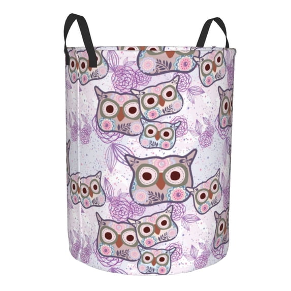 Lsque Owl And Floral pattern Laundry Hamper Basket, Tall Woven Rope Hamper Basket for Clothes, Lightweight Storage Basket, Collapsible Waterproof-Medium
