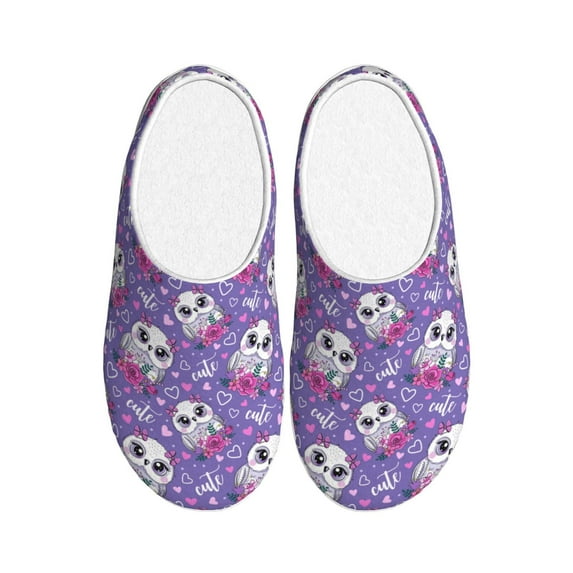 Lsque Owl And Flowers Pattern Womens Comfort Cotton on Scuff With Memory Foam and Anti-skid Sole Slipper-40/41