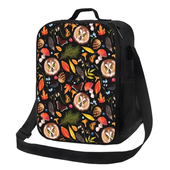 Lsque Owl And Leaves Lunch Bag Lunch Box for Women Men Reusable Insulated Lunch Tote Bag,Leakproof Thermal Cooler Sack Food Handbags Case High Capacity