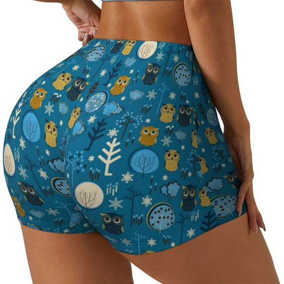 Lsque Owls And Trees Pattern High Waisted Biker Shorts for Women-Tummy Control Fitness Athletic Workout Running Yoga Gym Shorts,Moisture-Wicking-XX-Large